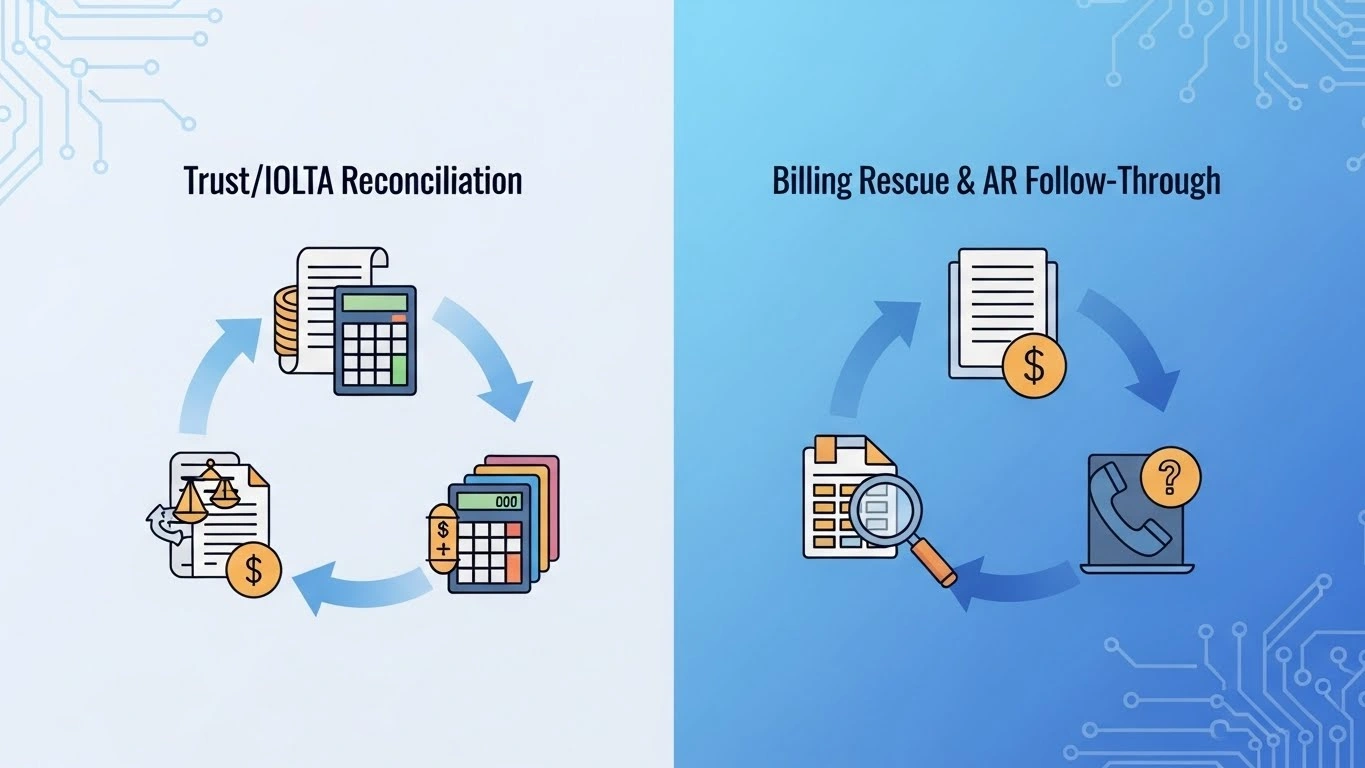 TrustIOLTA reconciliation Billing rescue & AR follow‑through
